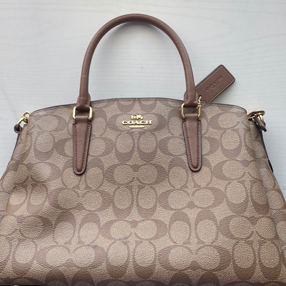 Coach Women's Handbag Logo Coach Brown Beige Crossbody Handbag